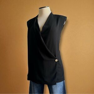 Anine Bing Venice Wrap Vest V Neck Button Detail Top Black